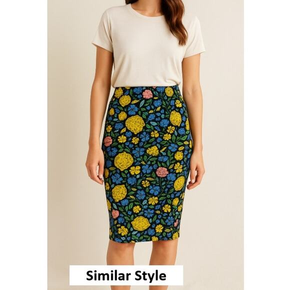 LuLaRoe Pencil Skirt Women’s M Lemon Floral Print Black Stretch 24” Midi - Picture 7 of 7